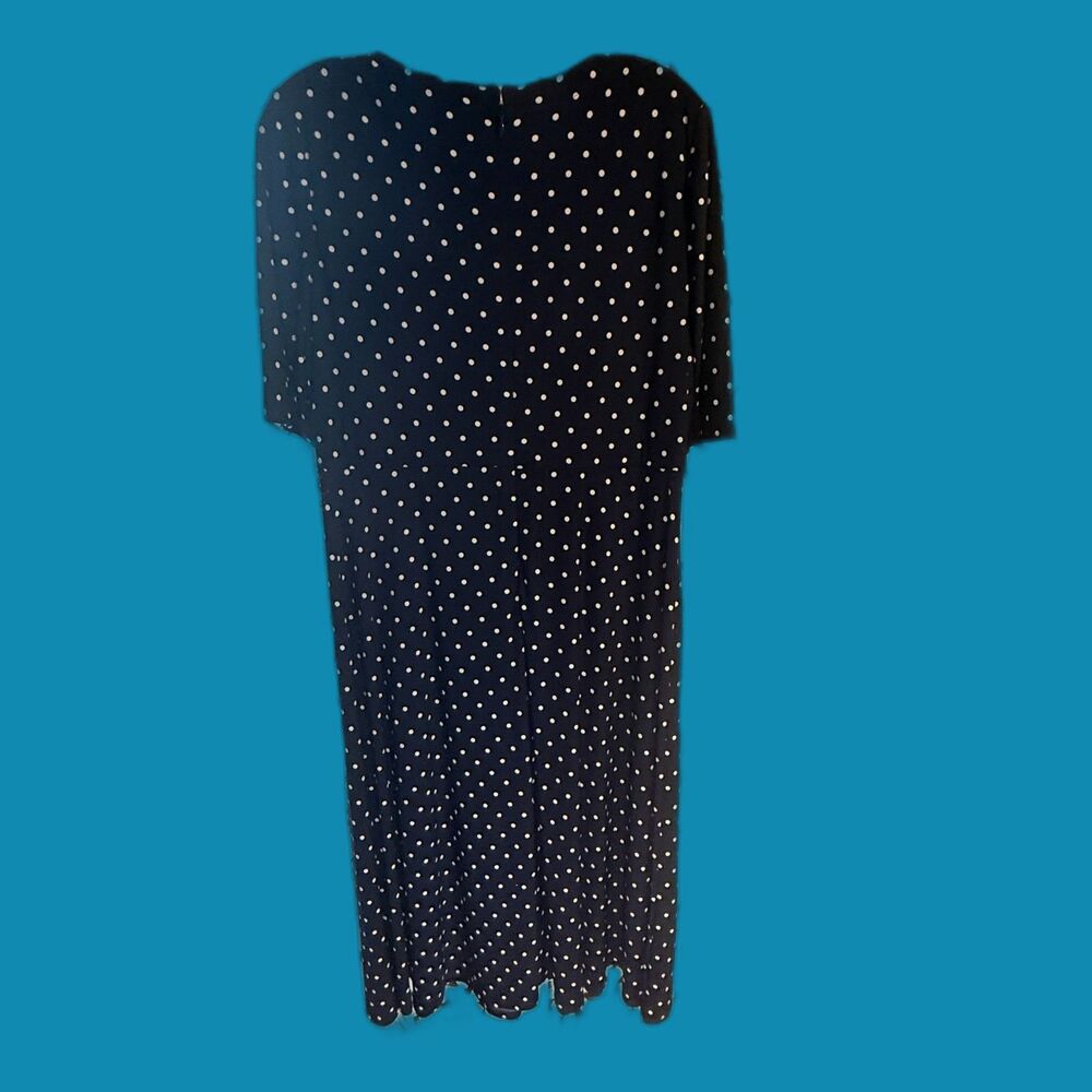 Anne Klein Navy Blue and White Polka dot midi dress size 10 New